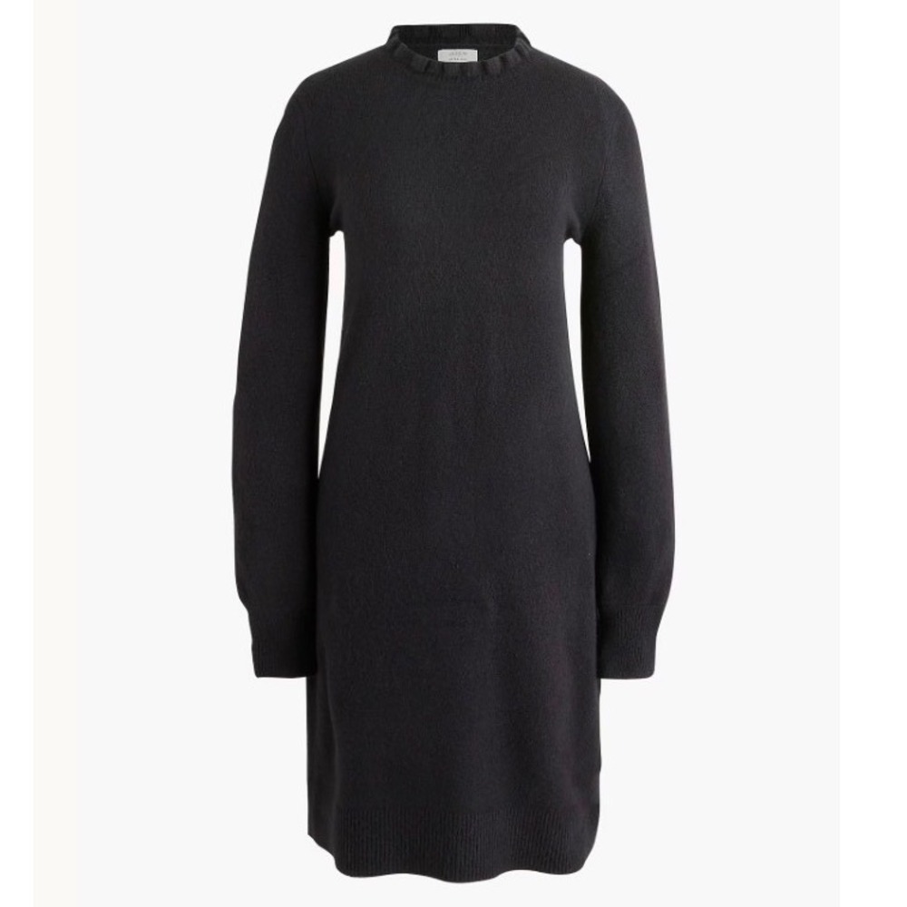 J CREW Ruffleneck sweater-dress in extra-soft yarn black small